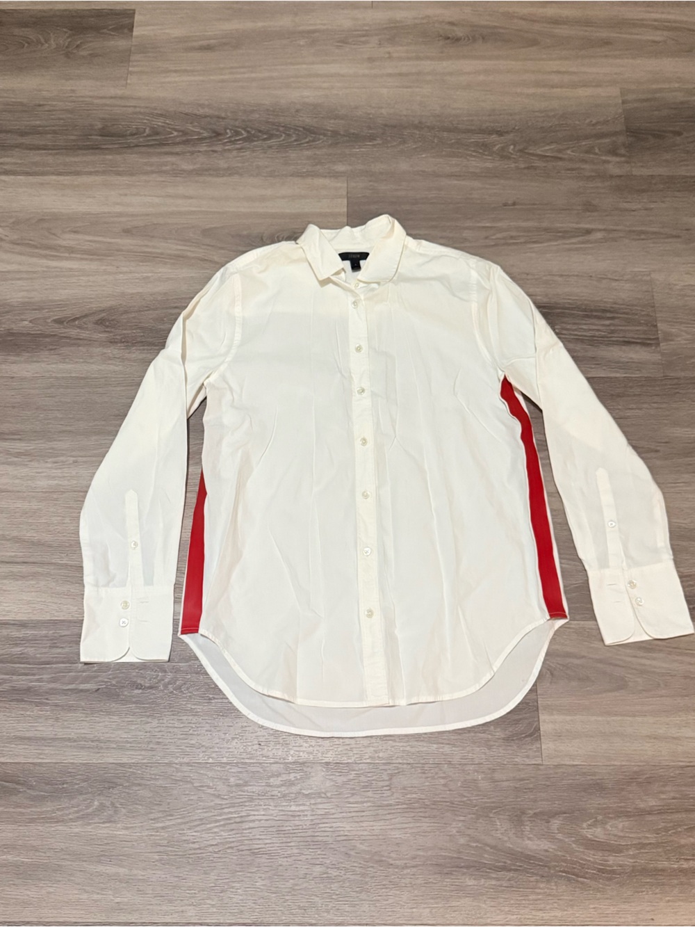 J. Crew White Button-Front Shirt with Red Side Panels
